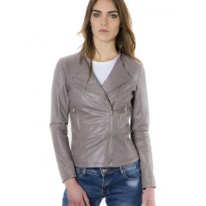pinko grey color nappa lamb leather jacket smooth effect 5