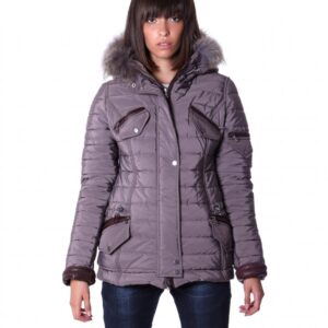 piumino con inserti in pelle e cappuccio con pelliccia in murmasky colore grigio lucilla 1 3