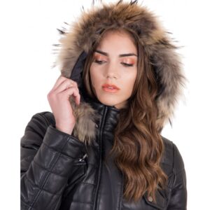 piumino in pelle da donna vera pelle modello giubbotto in nappa liscia cappuccio murmasky col nero mod lucilla 1 3