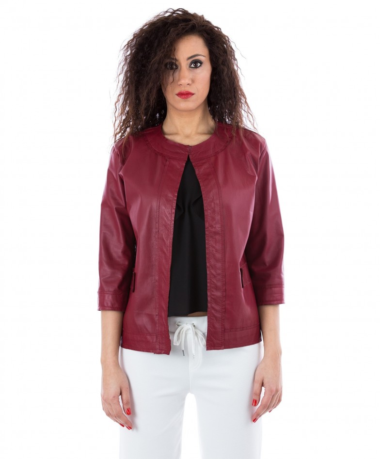 red nappa lamb leather jacket emma style smooth effect
