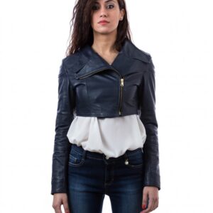 short leather bolero jacket blue fiamma 6