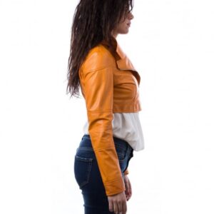 short leather bolero jacket orange fiamma 4