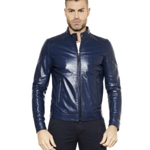 ted bluette colour lamb leather biker jacket smooth aspect