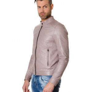 ted grey colour leather jacket mao collar bogota vintage aspect 3 1
