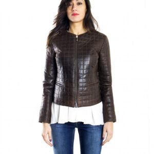 women s leather jacket genuine soft leather diamonds fantasy round neck brown color mod clear quadri 4