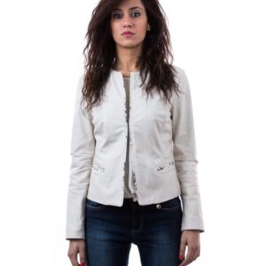 women s leather jacket in genuine lamb leather and round neck fantasy color 1 5