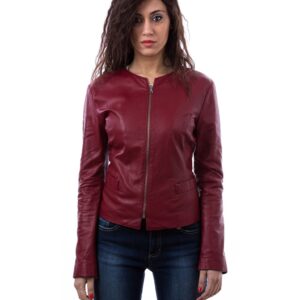 women s leather jacket in genuine soft leather and round neck red clear 5
