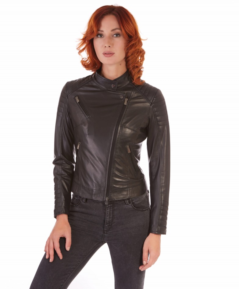 women s obsidian lambskin quilted biker jacket